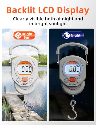 Fishing Scale Luggage Scale 132lb/60kg Digital Fish Scale, Fish Weight Scale with Backlit LCD Display, Luggage Weight Scale with 4 Units, 2 AAA Batteries, Hanging Scale for Fishermen Travelers - style: Battery Powered