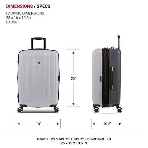 SwissGear Duet Expandable Luggage, Hard Shell Medium Luggage with Spinner Wheels - color: Light Grey/Ash Grey, size: Checked-Medium 24-Inch