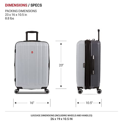 SwissGear Duet Expandable Luggage, Hard Shell Medium Luggage with Spinner Wheels - color: Light Grey/Ash Grey, size: Checked-Medium 24-Inch