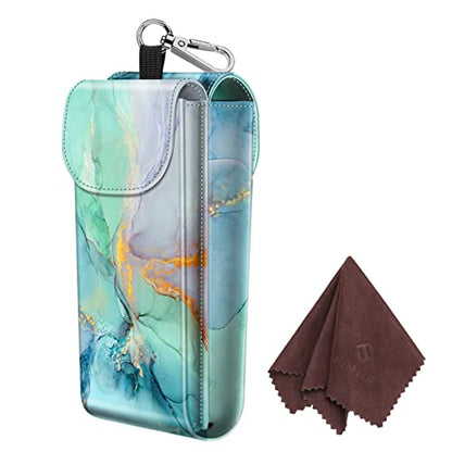 FINTIE Double Glasses Case with Carabiner Hook, Vegan Leather Eyeglass Case - color: Emerald Marble