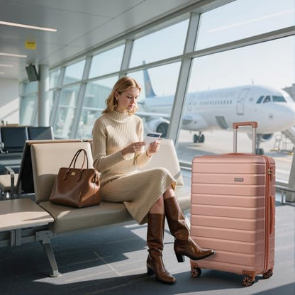 Cosbarn Luggage Sets 5 Piece, Hardshell Suitcases with Wheels, TSA Lock - color: RoseGold