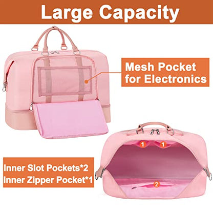 TIBES Travel Weekender Bag for Women, Overnight Bag with Shoe Compartment - color: I-Pink 3pcs