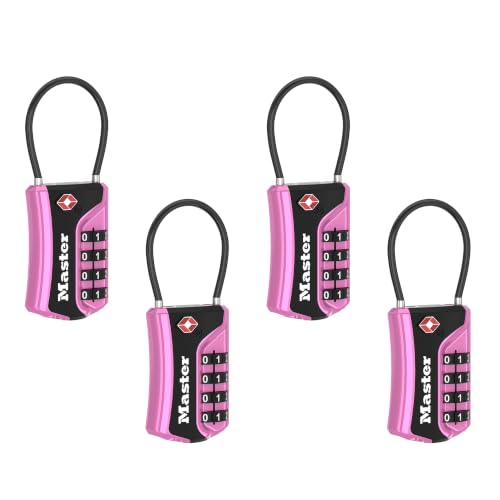 Master Lock TSA Approved Combination Luggage Lock, 4-Pack, 4697PNKEC4 - color: Pink, size: 4 Pack