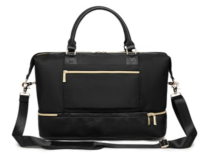 Kinmac Travel Duffel - Overnight Weekender & Sports Gym Bag, Carry-on Tote (Black) - color: Black Grid
