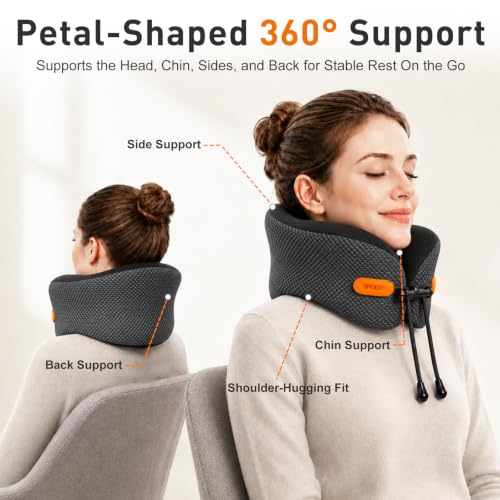 Premium Travel Pillow for Airplanes, Ergonomic Neck Pillow for Long Flights - color: Black&gray