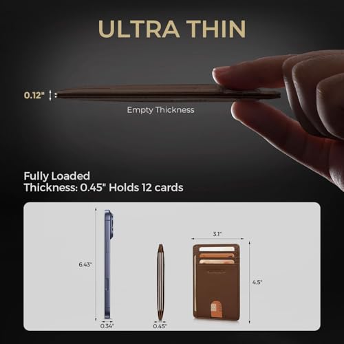 RUNBOX Slim Wallet for Men and Women, RFID Blocking Leather Card Holder - color: Classic Brown