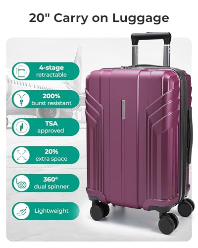 BAGSMART Expandable Carry On Luggage 22x14x9 Airline Approved, Purplish Red - color: Purplish Red, size: Expandable Carry On 20 Inch