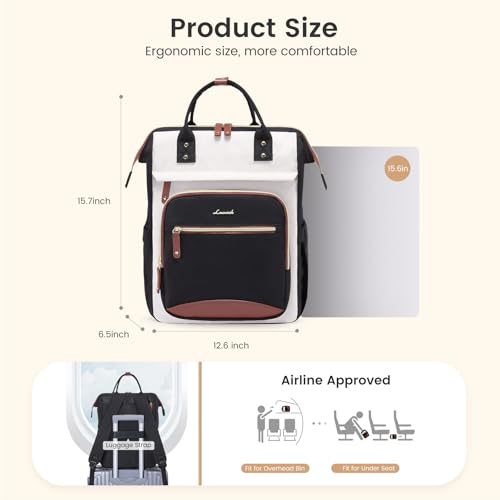 LOVEVOOK Laptop Backpack Women, 15.6 Inch Work Backpack - color: Black-grey, size: 15.6INCH