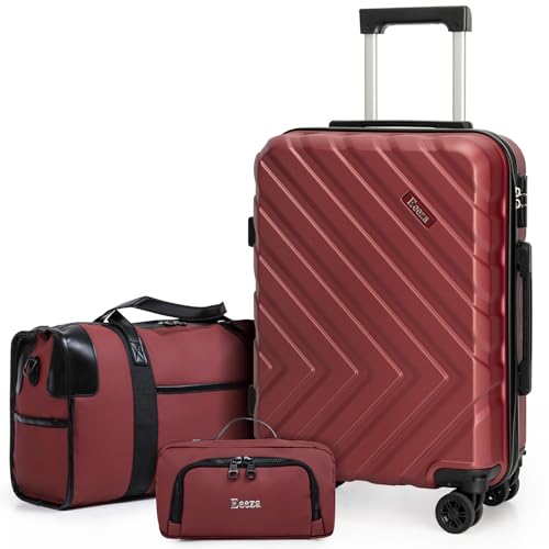 3 piece Carry on luggage 22x14x9 airline approved Vermilion | Lightweight ABS Hardside Luggage, TSA-Approved combination Lock, Suitcases with Spinner Removable Wheels (20"/DB/TB) - color: Vermilion