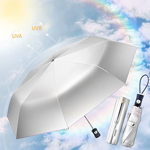 FDJASGY Silver Coating Layer Fabric Blocking UV 99.9% Sun Umbrella Compact Folding Travel Umbrella Automatic Windproof Umbrellas For Men and Women (Pink) - color: Pink