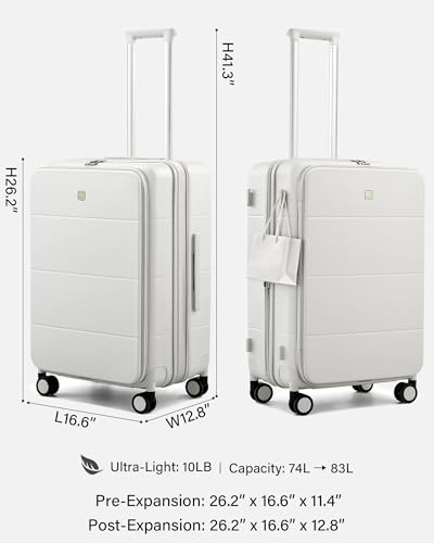 Hanke Expandable Medium Checked Luggage, 24 Inch Top Opening Suitcase - color: Smoke White, size: 24 Inch EXT