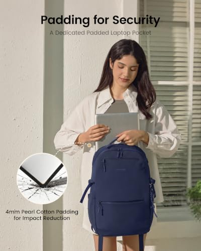 LOVEVOOK Laptop Backpack Women with Tumbler Holder, Work Travel Backpack - color: Dark Blue, size: 15.6 Inch