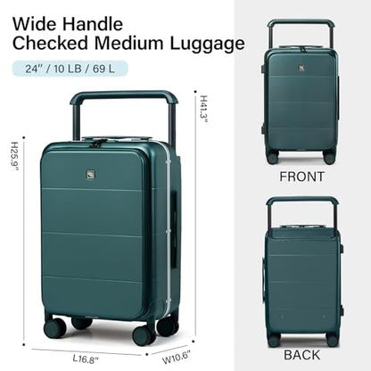 Hanke Top Opening 24 Inch Checked Luggage, Aluminum Frame Medium Suitcase - color: Blackish Green, size: 24 Inch