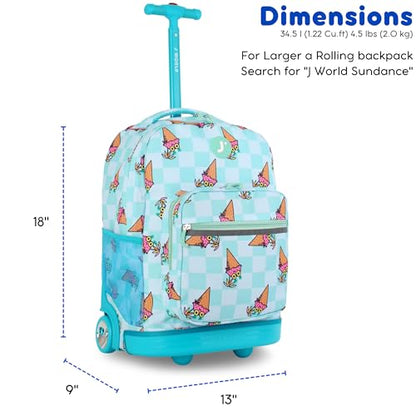 J World Sunrise Kids Rolling Backpack with Wheels for Girls Boys, Roller Bookbag for School, 18 x 13 x 9 Inches, Ice Cone - color: Ice Cone