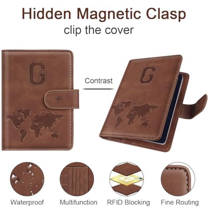 Passport Holder Wallet Cover Personalized Initial Travel Essentials - color: Brown, size: G