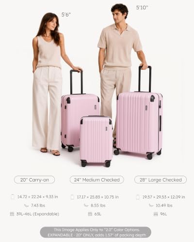 Coolife Luggage Set, Light and Durable Hardshell, 3-Piece, Light Pink - color: Light Pink2.0, size: 3-Piece Set (20/24/28)