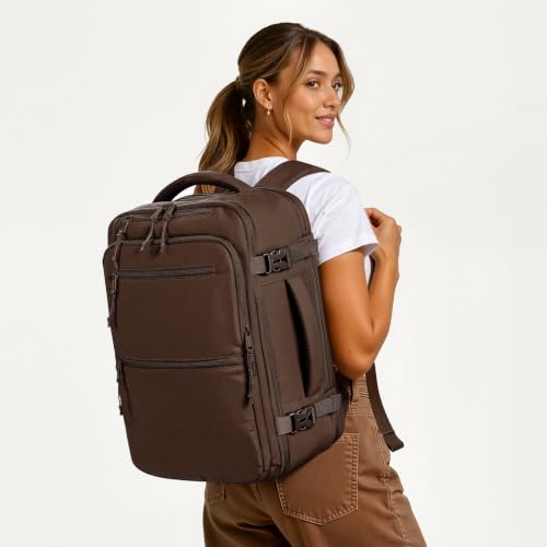 mibasies 30L Airline Approved Travel Carry On Backpack, fit 17" Laptop - color: Mocha Brown, size: X-Large