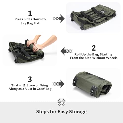 STOVER 45/100L Carry-On U-Zip Rolling Duffel Bag with Wheels, Medium Durable Travel Duffle w/Toiletry Bag, Heavy-Duty, Packable w/Shoulder Straps- Use as Luggage or Backpack, Men/Women (Green) - color: U-Zip Green