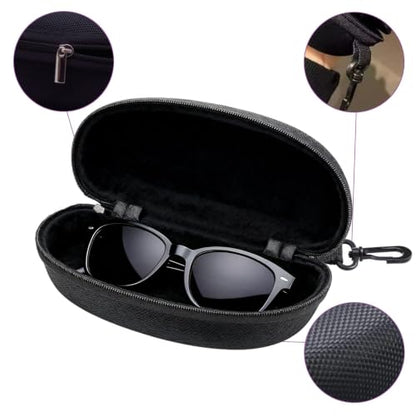 3pcs Sunglasses Case Box, Travel Zipper Hard Shell Eyeglasses Case Scratch Resistant Glasses Hook Glasses Organiser - color: Black Blue Red