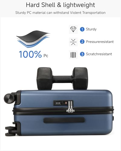 LUGGEX Airline Approved Carry On Suitcase, Blue, 20" - color: Blue, size: Carry-On 20-Inch