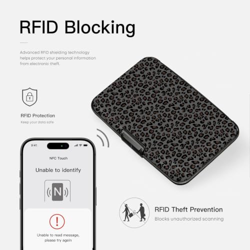 Credit Card Holder, Black Leopard, Aluminum Wallet for Women Men - color: Black Leopard