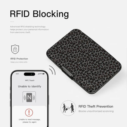 Credit Card Holder, Black Leopard, Aluminum Wallet for Women Men - color: Black Leopard