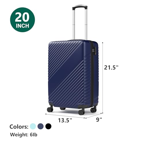 20 Inch Carry On Luggage, ABS Hardside Suitcase with Spinner Wheels, Airline-Approved Cabin Luggage with TSA Security Lock, Expandable Travel Suitcase for Flights, Business Trips & Weekend Vacations - color: Blue, size: 20 IN