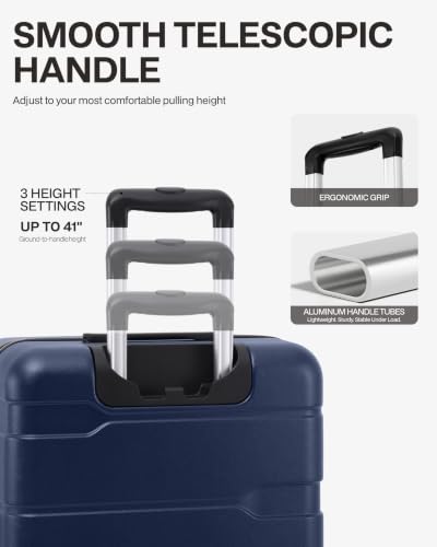 Coolife 3 Piece Luggage Set Suitcase Hardside with Spinner Wheels - color: Ink Navy2.0, size: 3 Piece Set (20/24/28 in)