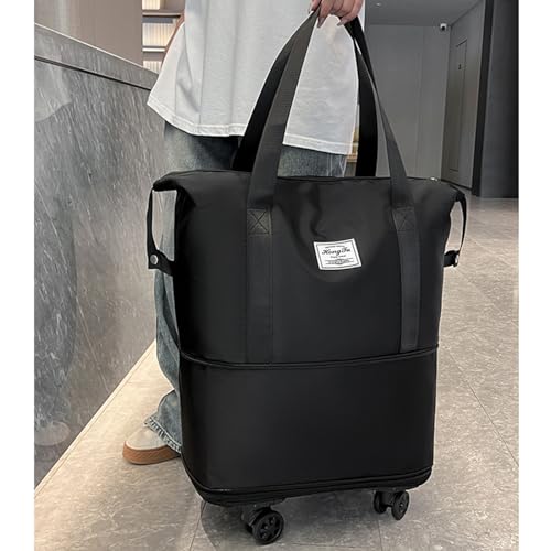 Rolling Duffle Bag with Detachable Wheels Expandable Foldable Duffle Bag for Travel Luggage bag Carry on Weekend Travel Bag (Black)