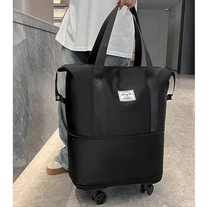 Rolling Duffle Bag with Detachable Wheels Expandable Foldable Duffle Bag for Travel Luggage bag Carry on Weekend Travel Bag (Black)