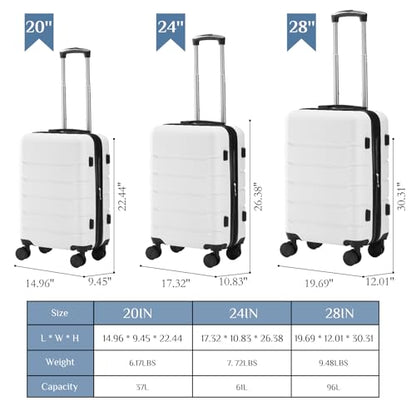 NEWBULIG 20 Inch Carry On Luggage, Suitcase with Spinner Wheels - color: White, size: 20 Inch