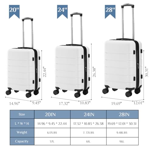 OLIXIS 28 Inch Luggage, Hardside Checked Suitcase with Spinner Wheels, Lightweight ABS Hard Shell Travel Luggage, TSA Approved Lock, Expandable Large Suitcase for Business & Travel–White - color: White, size: 28 IN