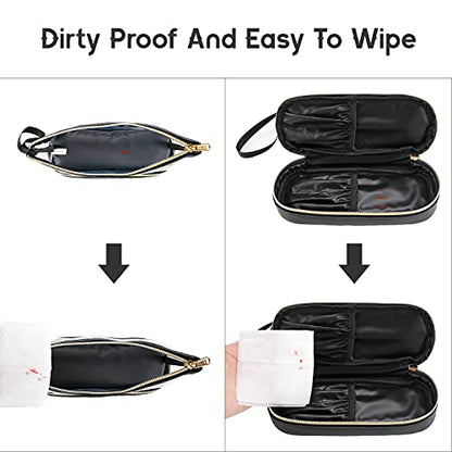 Clear Makeup Bag with Brushes Compartment Travel TSA Approved Toiletry Bag - color: 01-leather black clear
