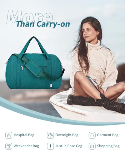 Narwey Carry on Duffle Bag Underseat for Airplane, Weekender Duffel Bag - color: Teal, size: Large without laptop compartment