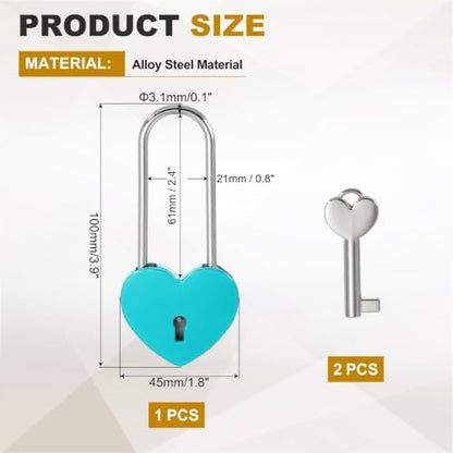 PATIKIL Mini Heart Lock w/Key 1.8x3.9 Heart Shaped Padlock Blue - color: Blue, size: 1.8"x3.9"