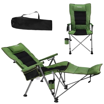 Folding Reclining Camp Chair with Footstool for Camp, Picnic, Lawn, Fishing - color: Green