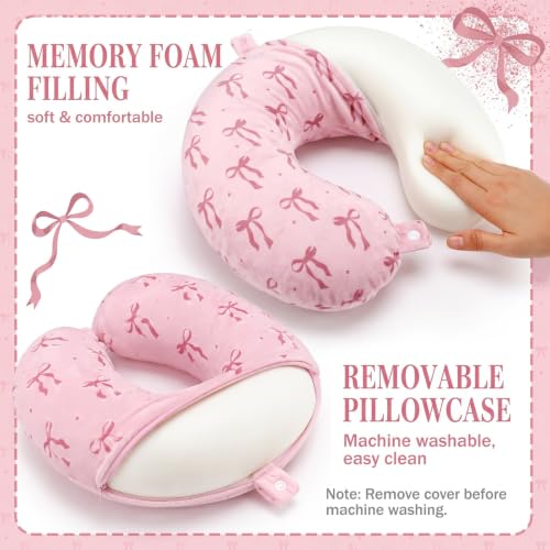 Gilprop 2 Pcs Bow Neck Pillow for Travel with Sleep Eye Mask - style: Bow