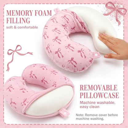 Gilprop 2 Pcs Bow Neck Pillow for Travel with Sleep Eye Mask - style: Bow