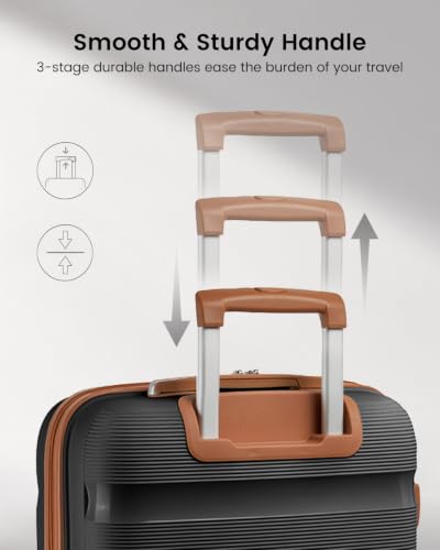 Kono 28 Inch Hard Shell PP Luggage, 4 Spinner Wheels Suitcase, Black - color: Black/Brown, size: Checked-large 28-inch