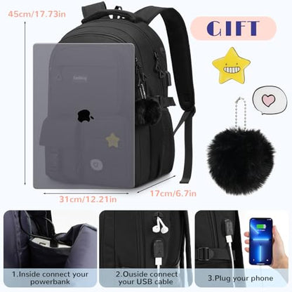 kadilong Teen Girls School Backpack Set,Laptop Backpack for College Student Women Middle High School Bookbag Mochila Escolares para Niñas Mujeres,Black - color: 3 Pack-black, size: 15,6 inch