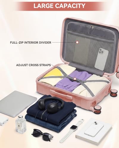 Somago Luggage Sets 5 Piece Hardside 20"/24"/28" with Duffle Toiletry Pouch - color: Rose Gold, size: 5 Piece Set