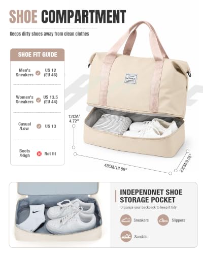 Weekender Bags for Women Travel Weekend Overnight Bag with Shoe Compartment - color: A -Beige