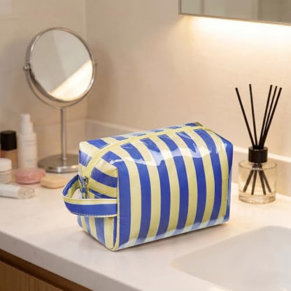 PVC Striped Clear Coated Waterproof Makeup Bag(12Blue Beige) - color: 12Blue Beige