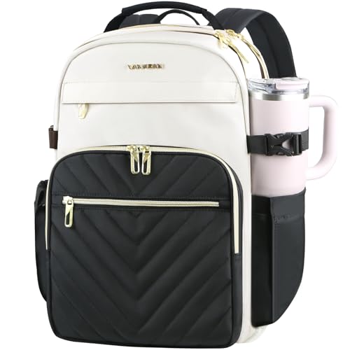 VANKEAN 18 Inch Laptop Backpack for Women Large Capacity - color: Beige-black, size: 18 Inch