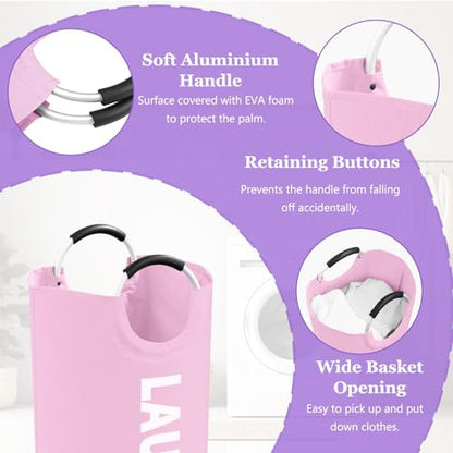 Pink Laundry Basket,Hampers for Laundry with Handle,Foldable Clothes Basket - color: 2Pcs Pink, size: L-95L