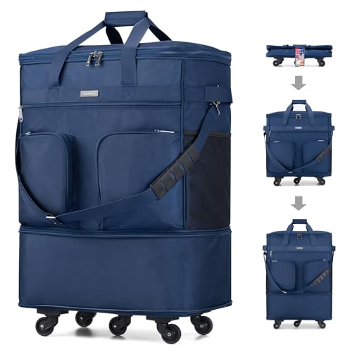 Hanke Expandable Collapsible Luggage with Wheels Suitcase Luggage Rolling Travel Bag Duffel Bag for Men Women Lightweight Suitcase Large Capacity with Spinner Wheel (Blue) - color: Blue-1
