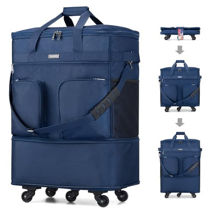 Hanke Expandable Collapsible Luggage with Wheels Suitcase Luggage Rolling Travel Bag Duffel Bag for Men Women Lightweight Suitcase Large Capacity with Spinner Wheel (Blue) - color: Blue-1