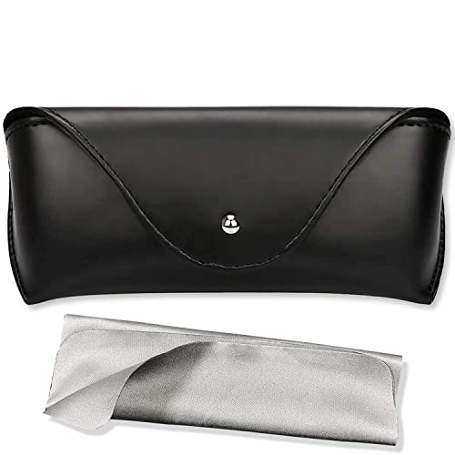 LogHog Portable Leather Glasses Case,Flexible Sunglasses Pouch Slim Case for Women Men Horizontal Eyeglass Case - color: Black