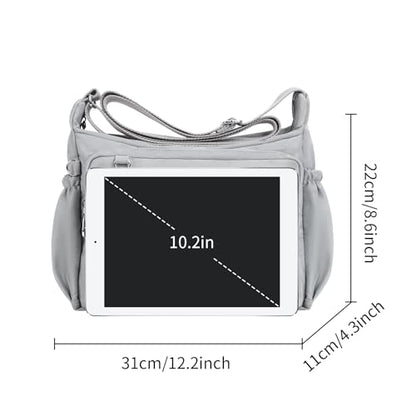 Crossbody Bag for Women Waterproof Shoulder Bag Multi Pockets Nylon Purse - color: Lightgray-l