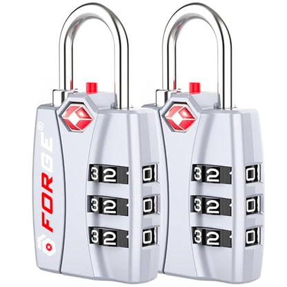 Forge Open Alert TSA Approved Luggage Locks - 3 Digit Combination, Easy Read Dials, Zinc Alloy Body - Ideal Travel Lock for Luggage, Suitcases, Bags & Toolboxes (Silver 2 Locks) - color: Silver 2 PK